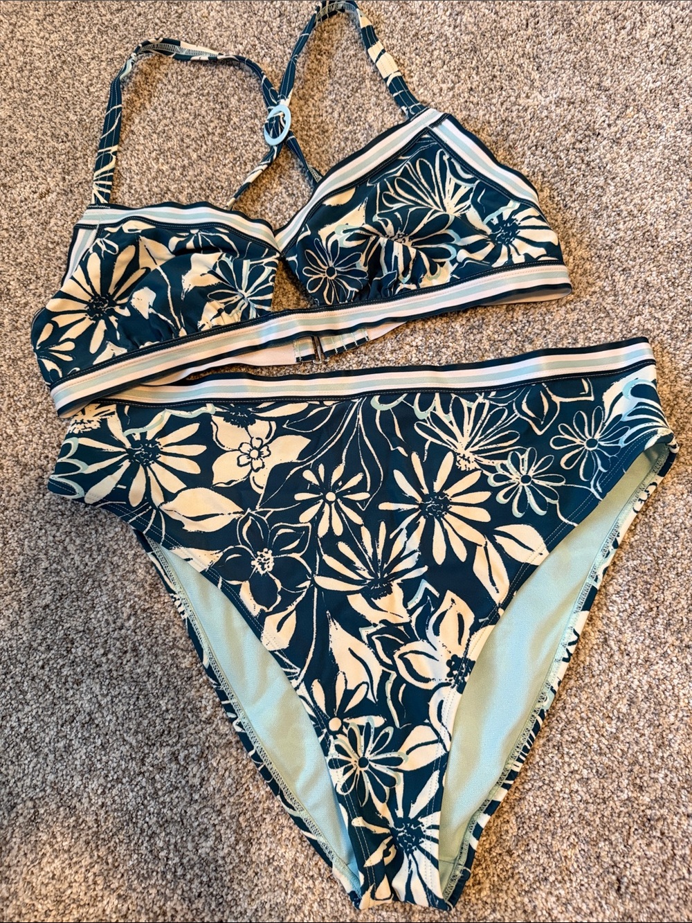Adore Me Navy & Cream Floral High-Waist Bikini